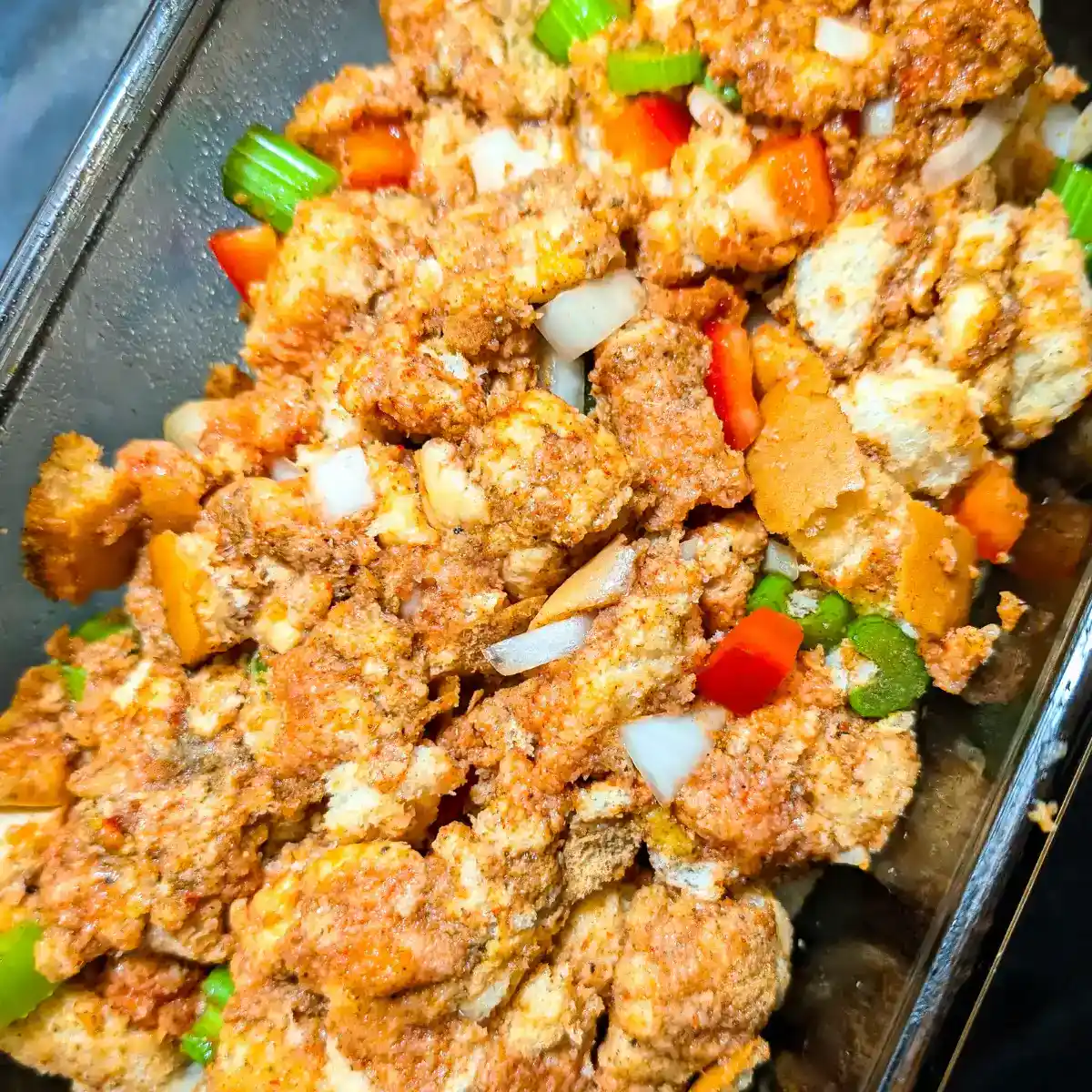 featured image of bread stuffing in baking dish