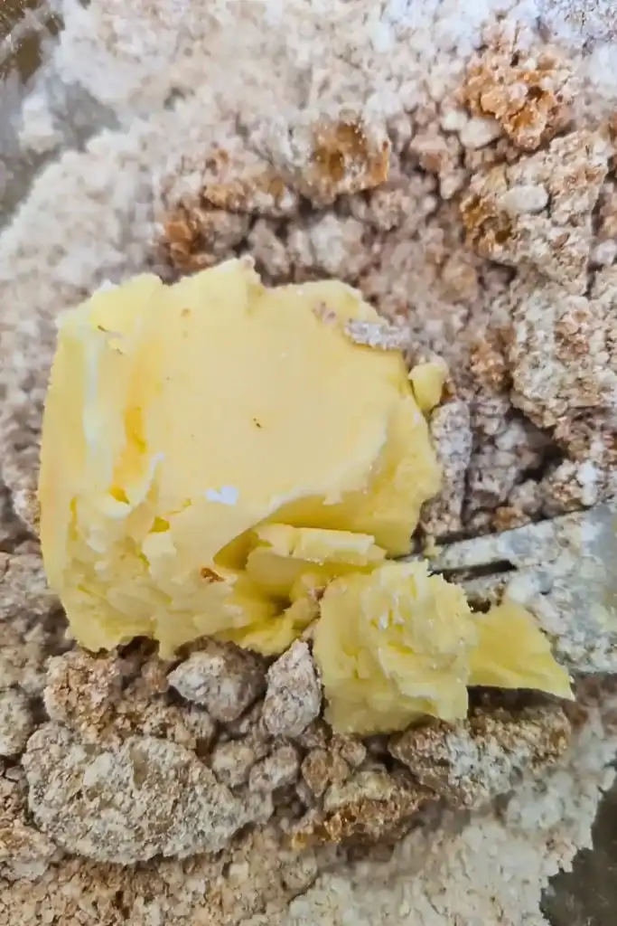icing sugar and wowbutter crumbled mixture with butter added