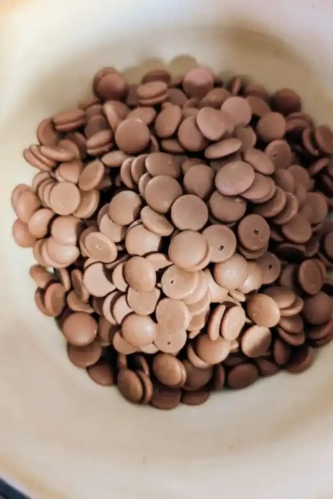 the Callebaut milk chocolate chips in microwave safe bowl