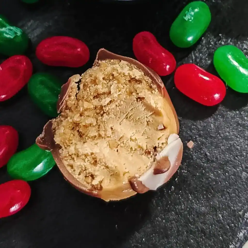 inside a wowbutter buckeye with chocolate coating