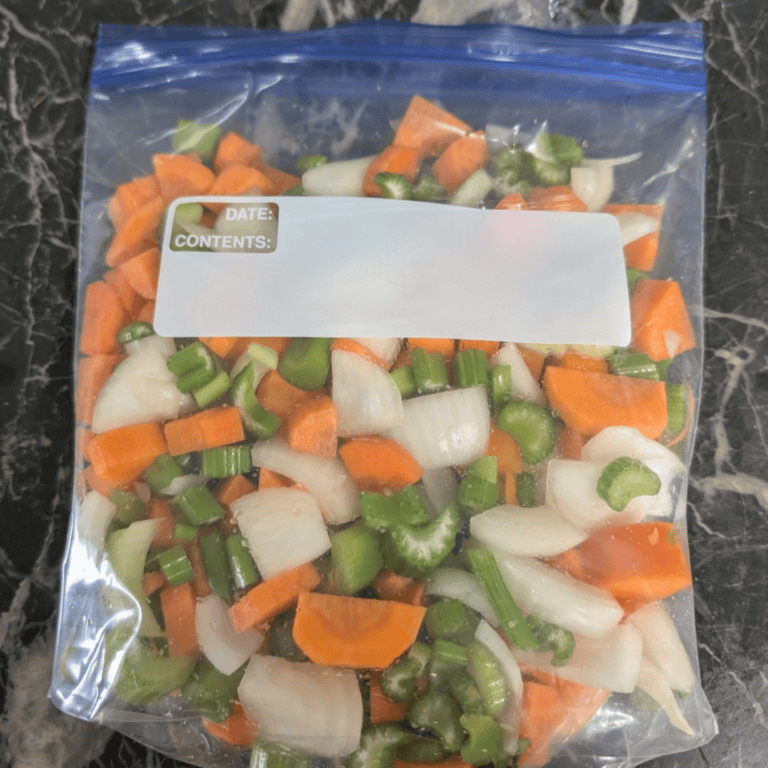 mirepoix in freezer bag flattened