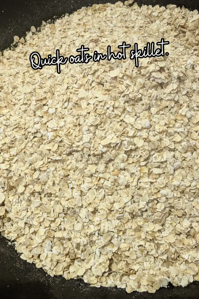 adding quick oats in hot skillet