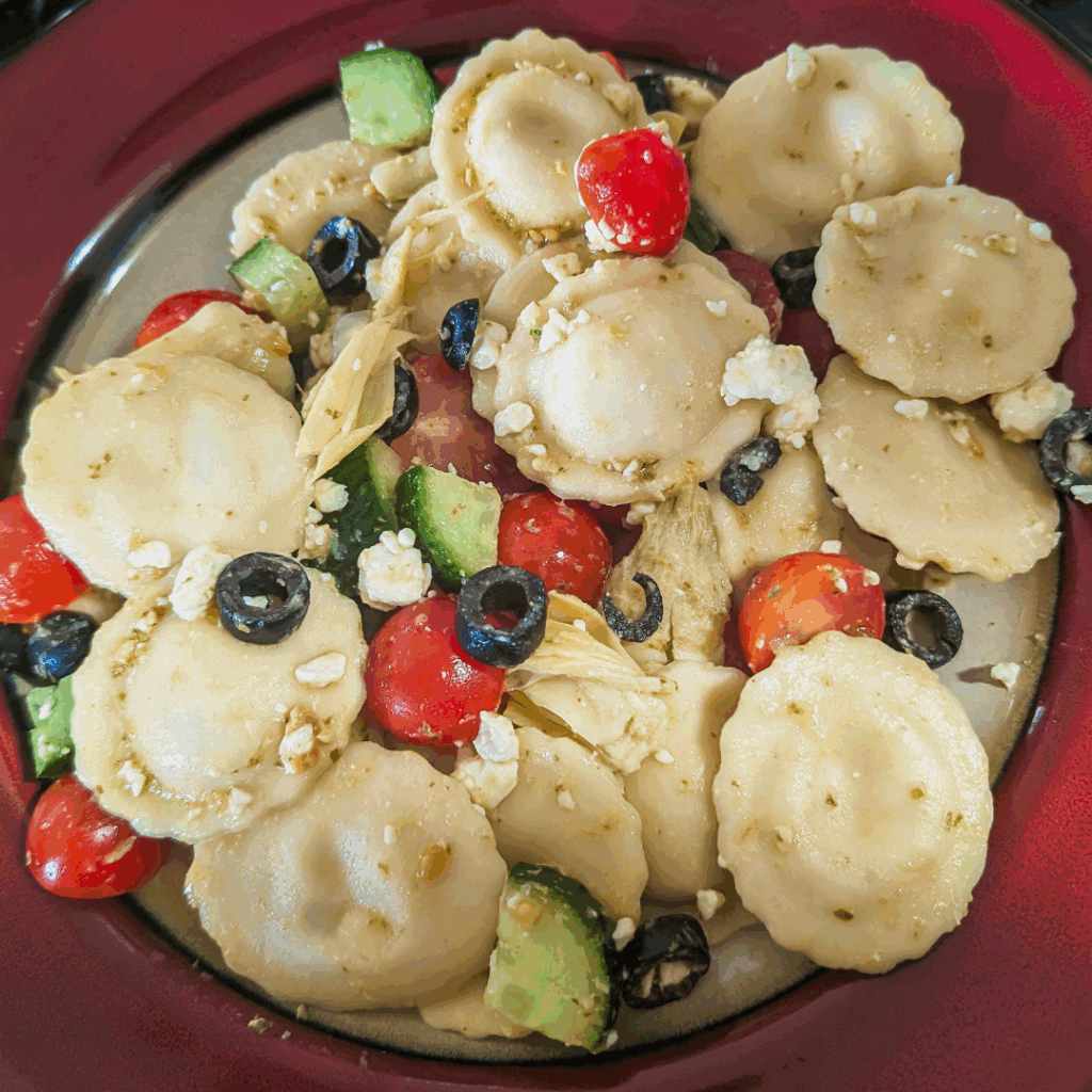 feta ravioli with basil pesto