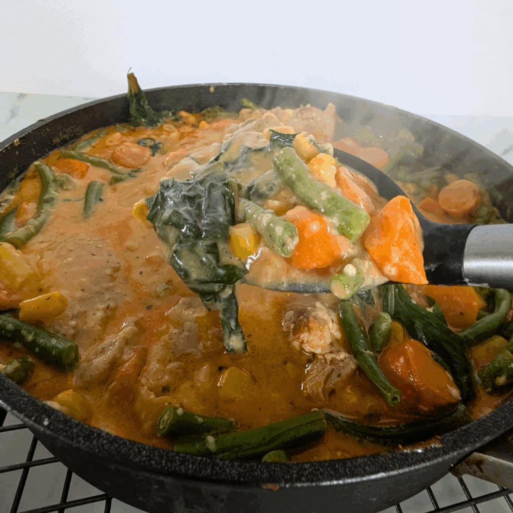 one pan creamy chicken thigh dinner with beet greens