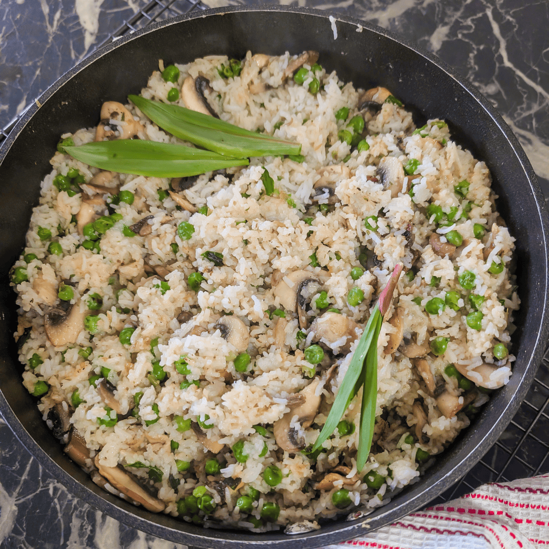 Easy Mushroom Rice Pilaf with Ramps and Peas-image