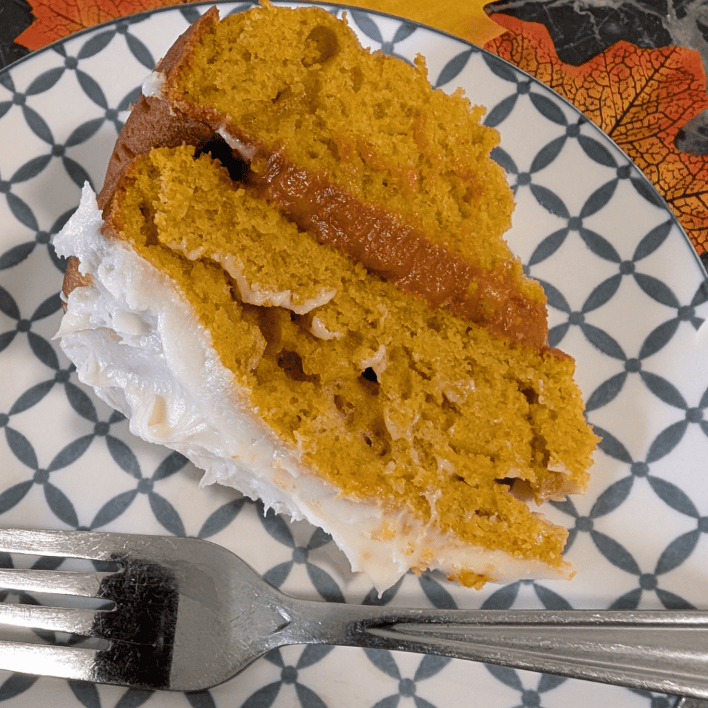 fork laying on plate next to slice of cake